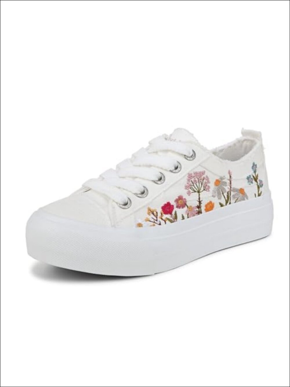 Floral Embroidered Platform Sneakers Lace-Up Casual Walking Shoes